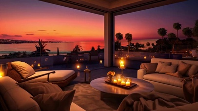 超豪华酒店的海边夜晚爵士乐氛围