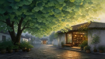 小镇的大树绿荫
