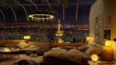 温馨巴黎雨夜房间