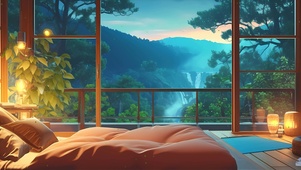 护眼星空夜景房屋树木