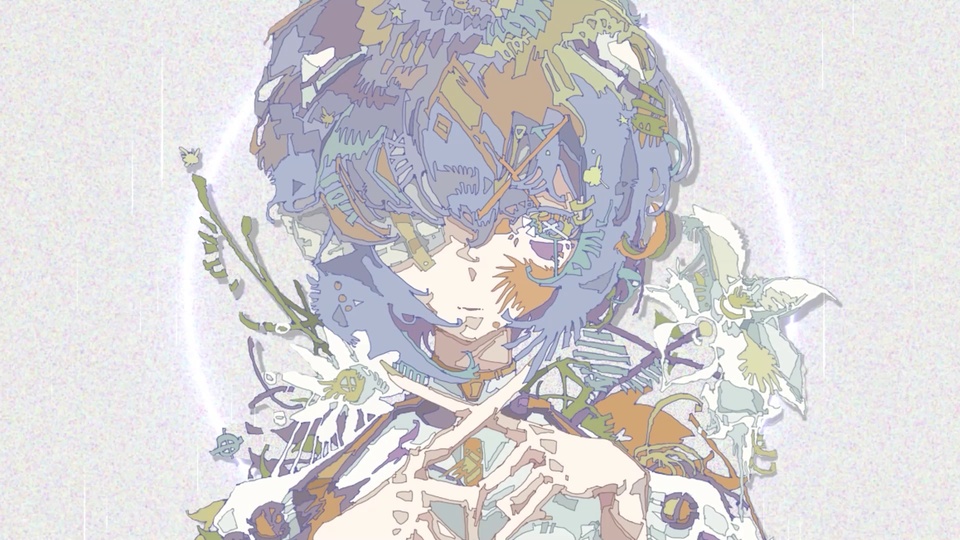 低饱和分色二次元少女搭配白色花卉的插画画面