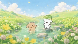 春日溪边治愈可爱小狗