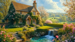 春天乡村郊外小屋