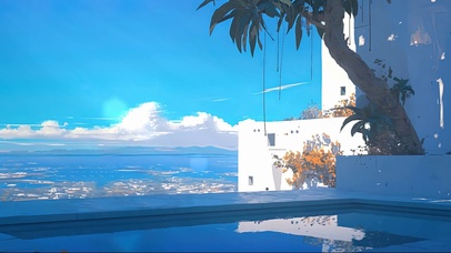 蓝天阳光小镇白色小屋