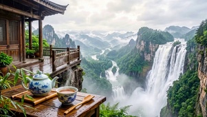 国风山水木屋品茶