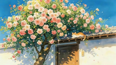 鲜花屋顶猫咪