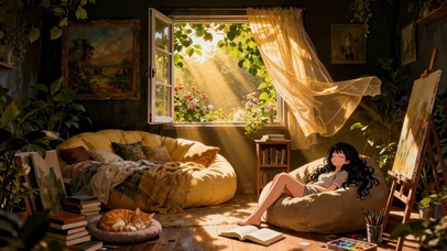 温馨午后治愈休闲美少女