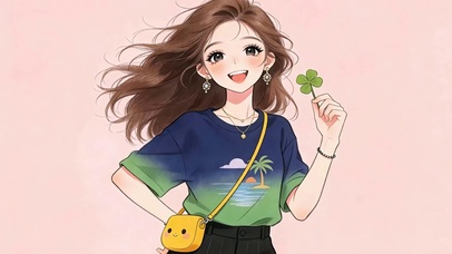 可爱女孩拿着幸运草