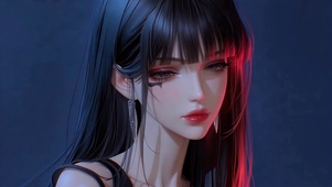 暗调长发赛博霓虹美女