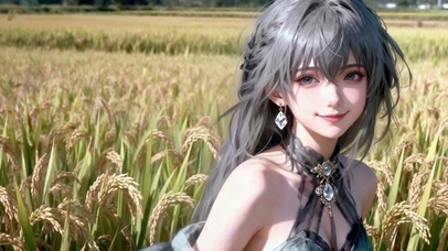 秋日稻田银发二次元美少女