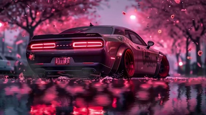 雨天樱花汽车