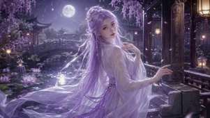 月夜紫发古风美人