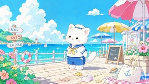 海边水手小白猫