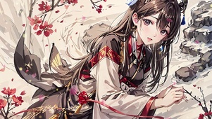 古风水墨花中典雅女神