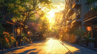 黄昏落日无人静谧街道