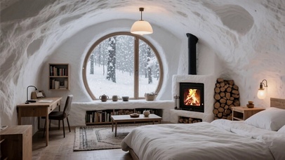 【雪景】温暖的石洞卧室