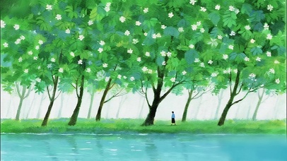 花林散步的少女