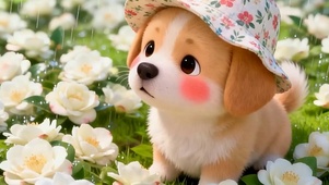 下雨天小狗带鱼屏