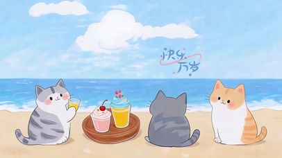 沙滩快乐小猫