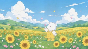 治愈向日葵花田可爱小白熊