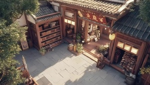 清晨山间阳光古风建筑
