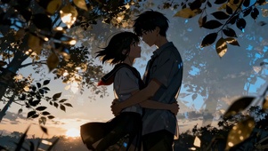 夕阳林间校服动漫恋人的时光密语