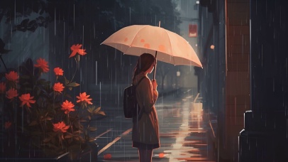 唯美雨中背影