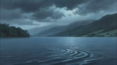 静谧雨天湖岸