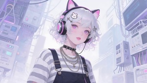 可爱耳机女孩