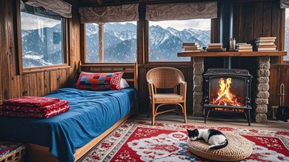 【雪景】雪山上的小屋