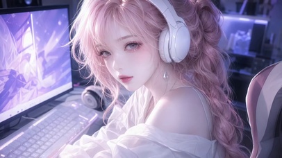 戴耳机甜妹