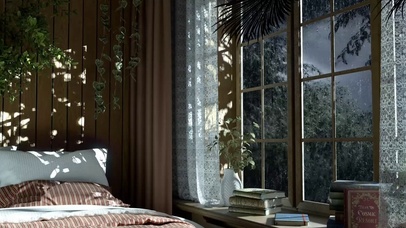 雨天舒适的卧室