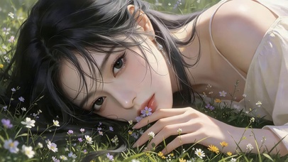 唯美草地女孩