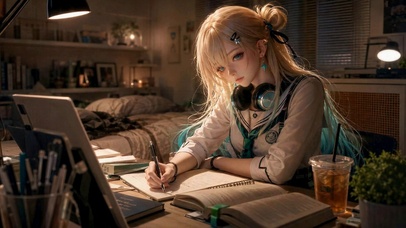 深夜学习的二次元美少女