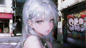 涂鸦墙边的少女