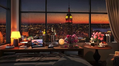 唯美傍晚雨天城市