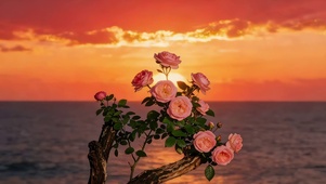 晚霞大海玫瑰花