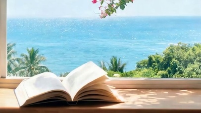 夏天窗外海景带鱼屏