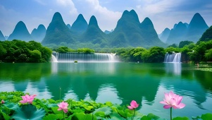 绿色山水荷花