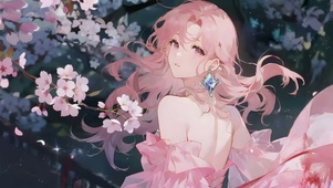 春天赏桃花的女孩