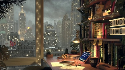 纽约曼哈顿雨天书房