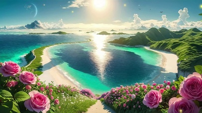 浪漫大海夕阳花草海岸