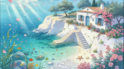 超现实 梦幻插画 海中小屋
