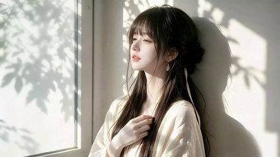 窗边治愈光影少女