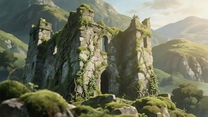 清新阳光废弃石头小屋