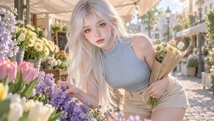 街边花市清纯银发美女
