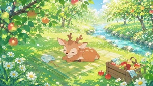 治愈苹果林安睡小鹿