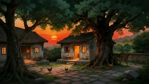 儿时夕阳小村庄