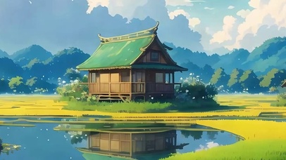 白云树木河流带鱼屏