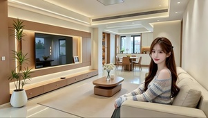 精致客厅坐在沙发上的清纯美女